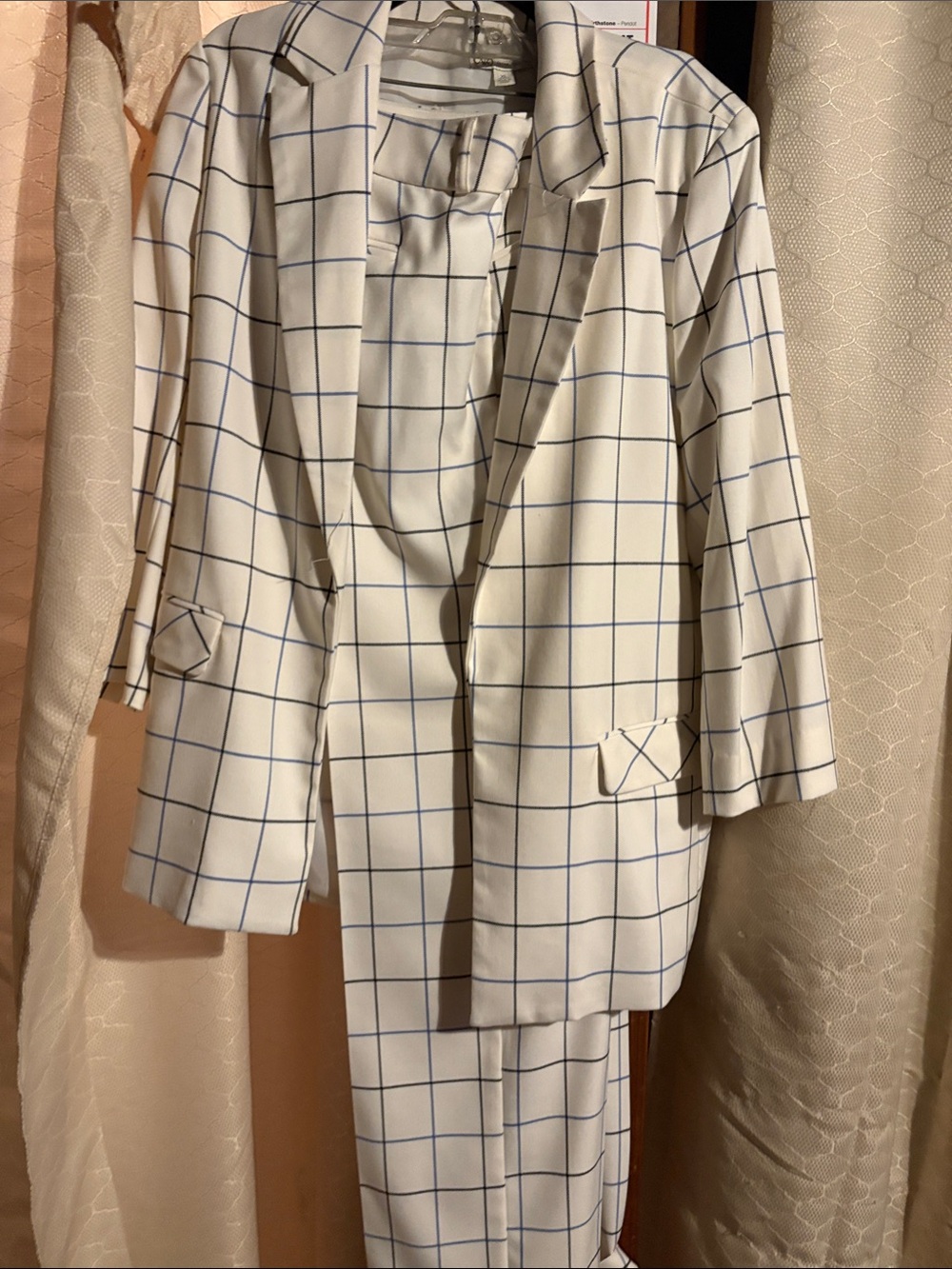 Zara Cream Blazer and Trousers with Blue Windowpane